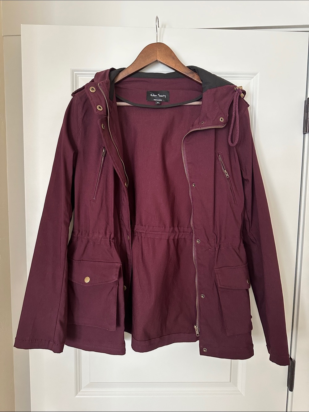 NWOT Eden Society Women's Hooded Utility Jacket - Burgundy